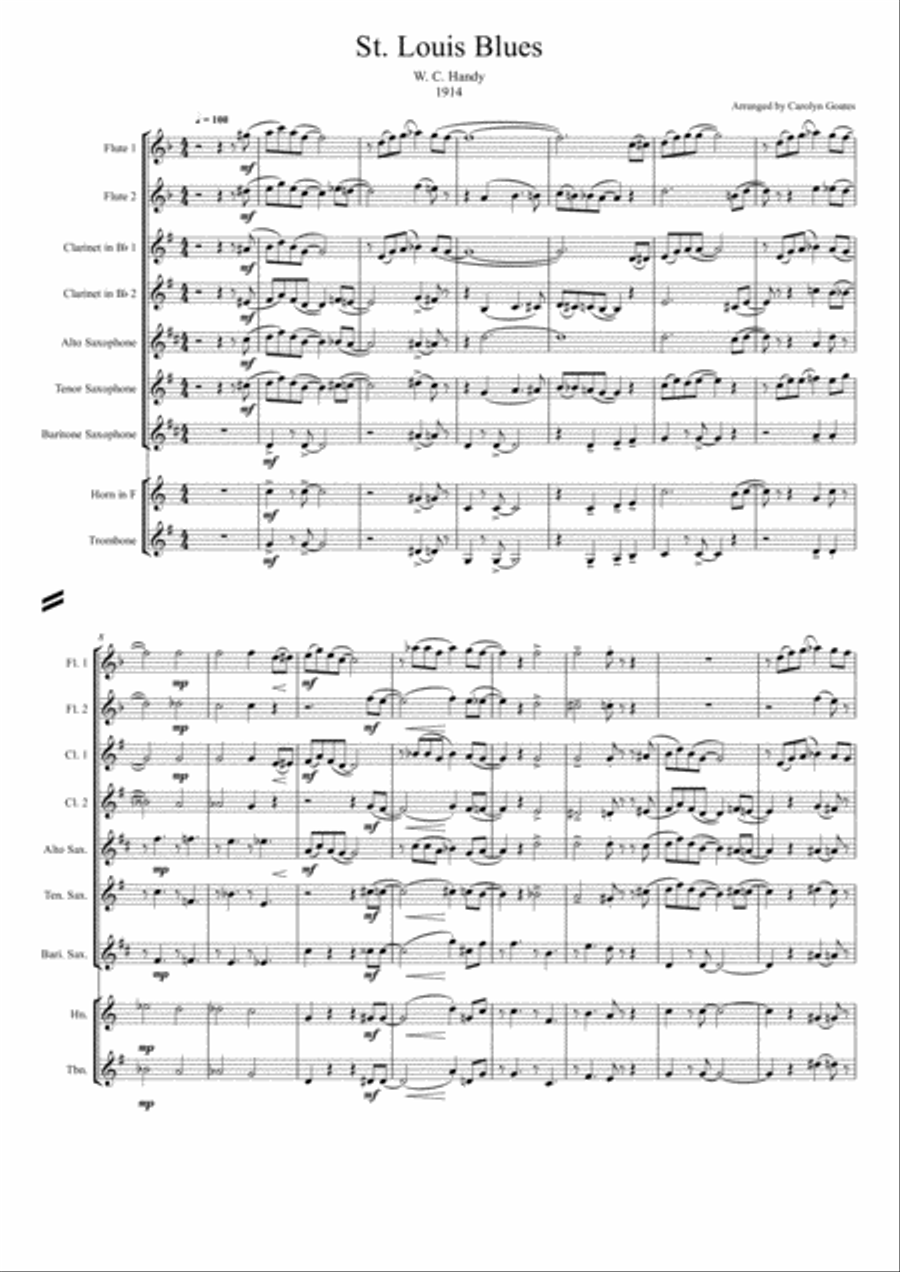 St. Louis Blues (Handy) for 9 part wind ensemble Jazz Ensemble scores gallery preview page 1