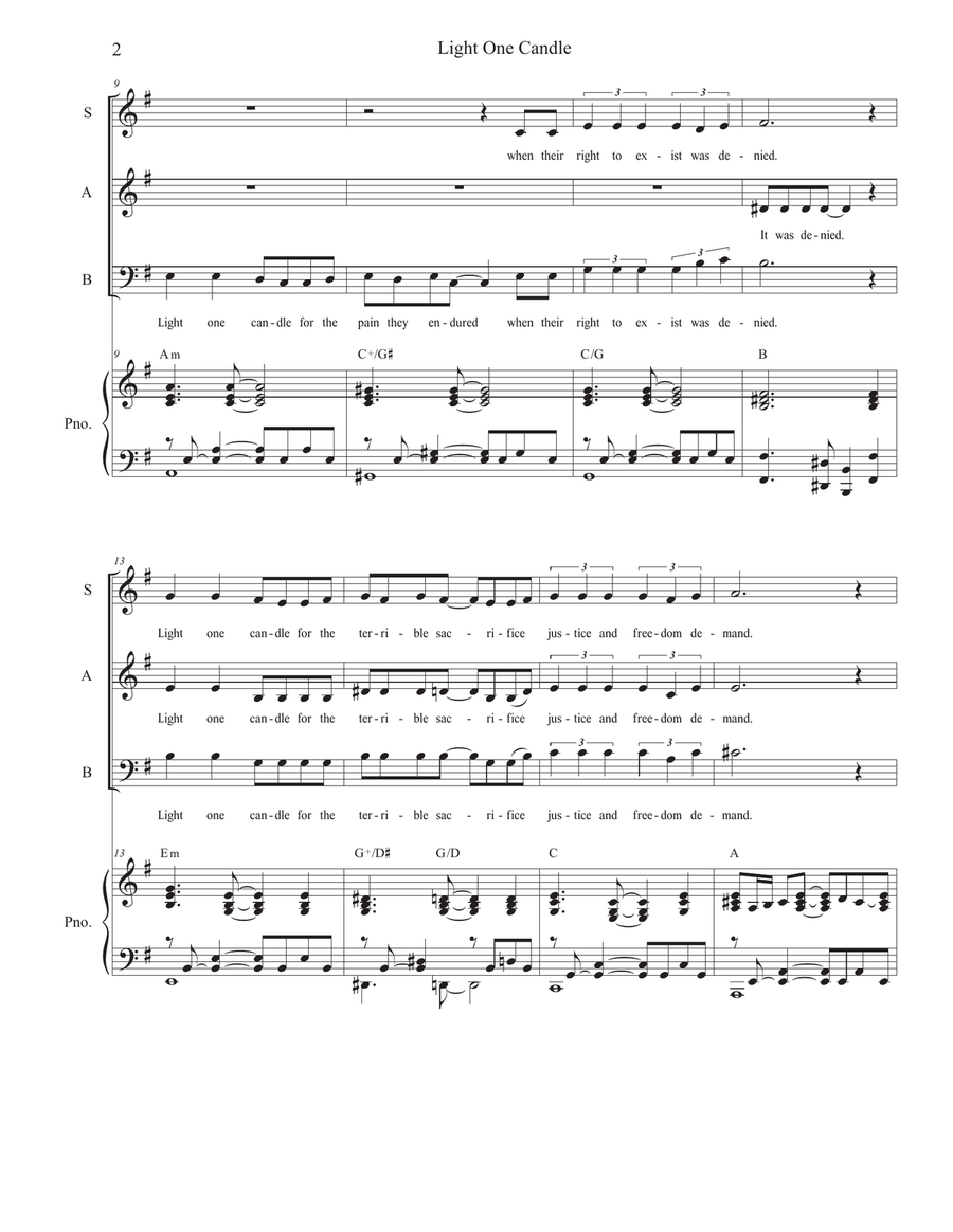 Light One Candle Piano, Vocal scores gallery preview page 2