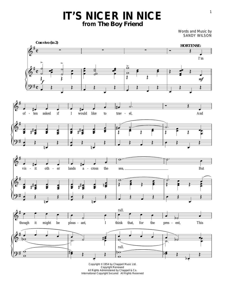 It's Nicer In Nice Piano, Vocal scores gallery preview page 1