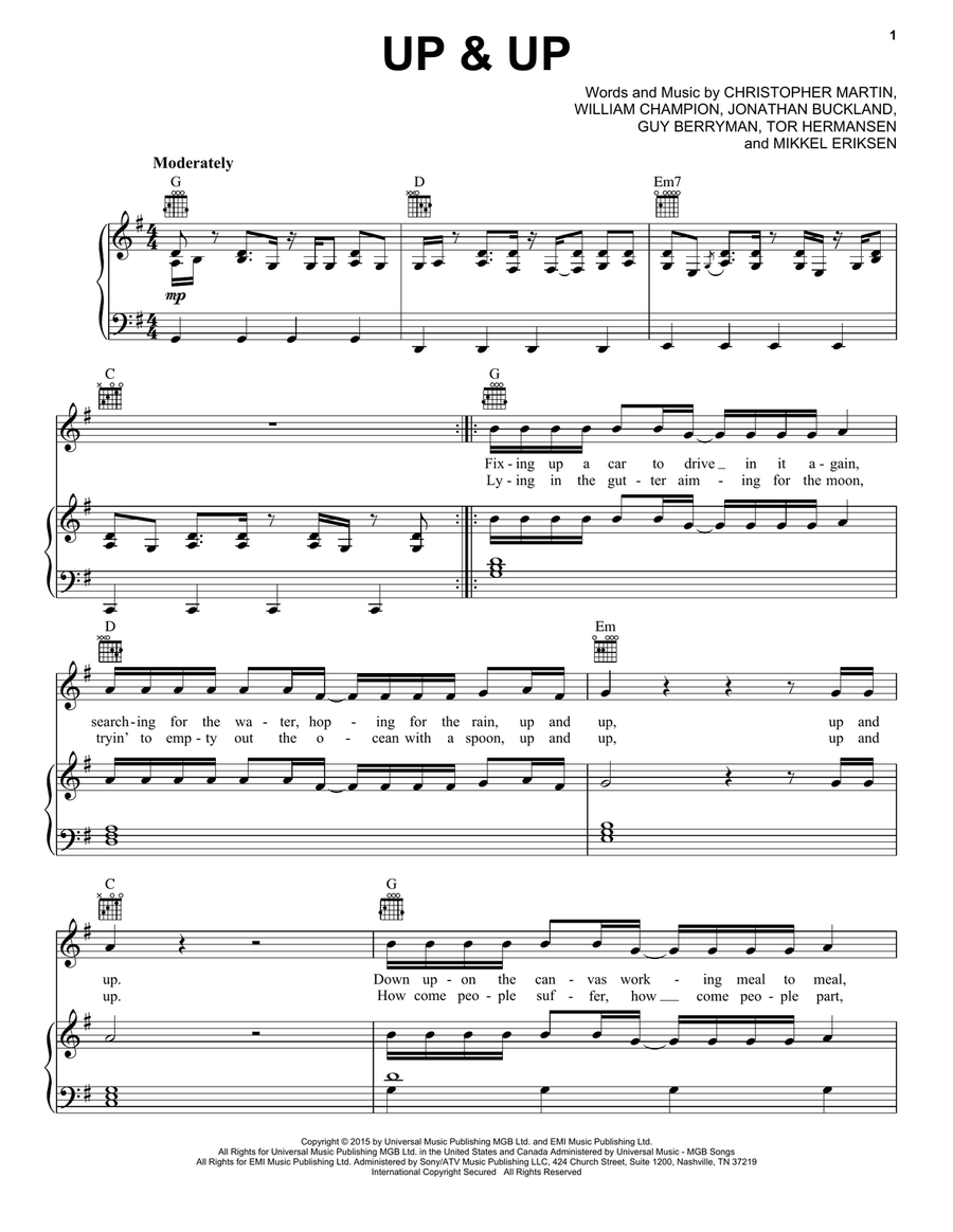 Up & Up Piano, Vocal, Guitar scores gallery preview page 1