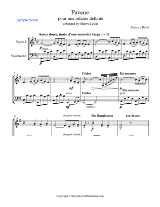 PAVANE POUR UN INFANTE D´EFUNTE (Pavane for a dead princess) String Duo, Intermediate Level for viol