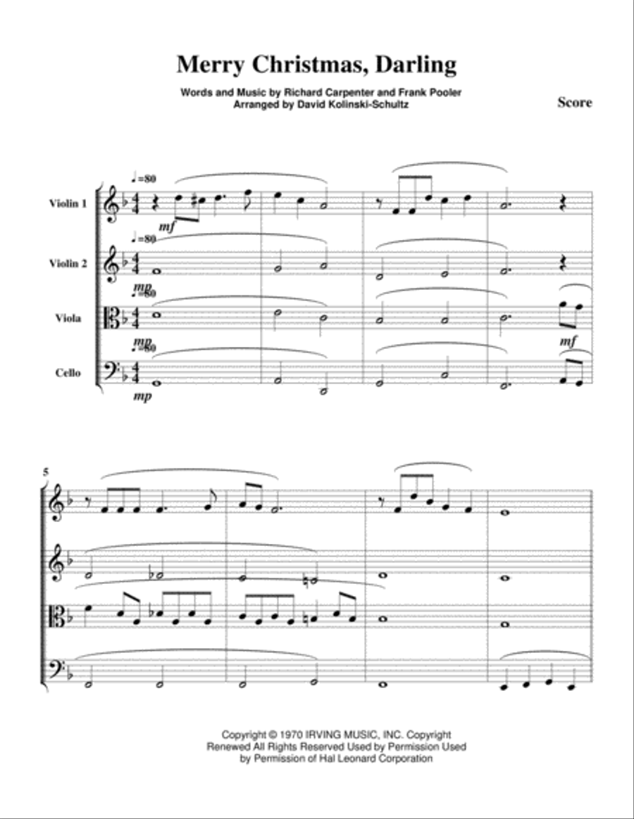 Merry Christmas, Darling String Quartet scores gallery preview page 2