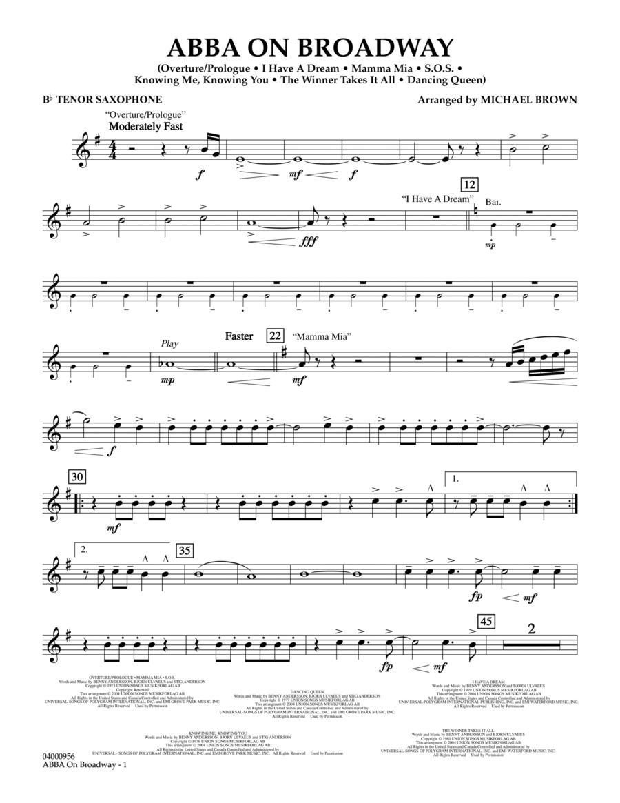 ABBA on Broadway (arr. Michael Brown) - Bb Tenor Saxophone