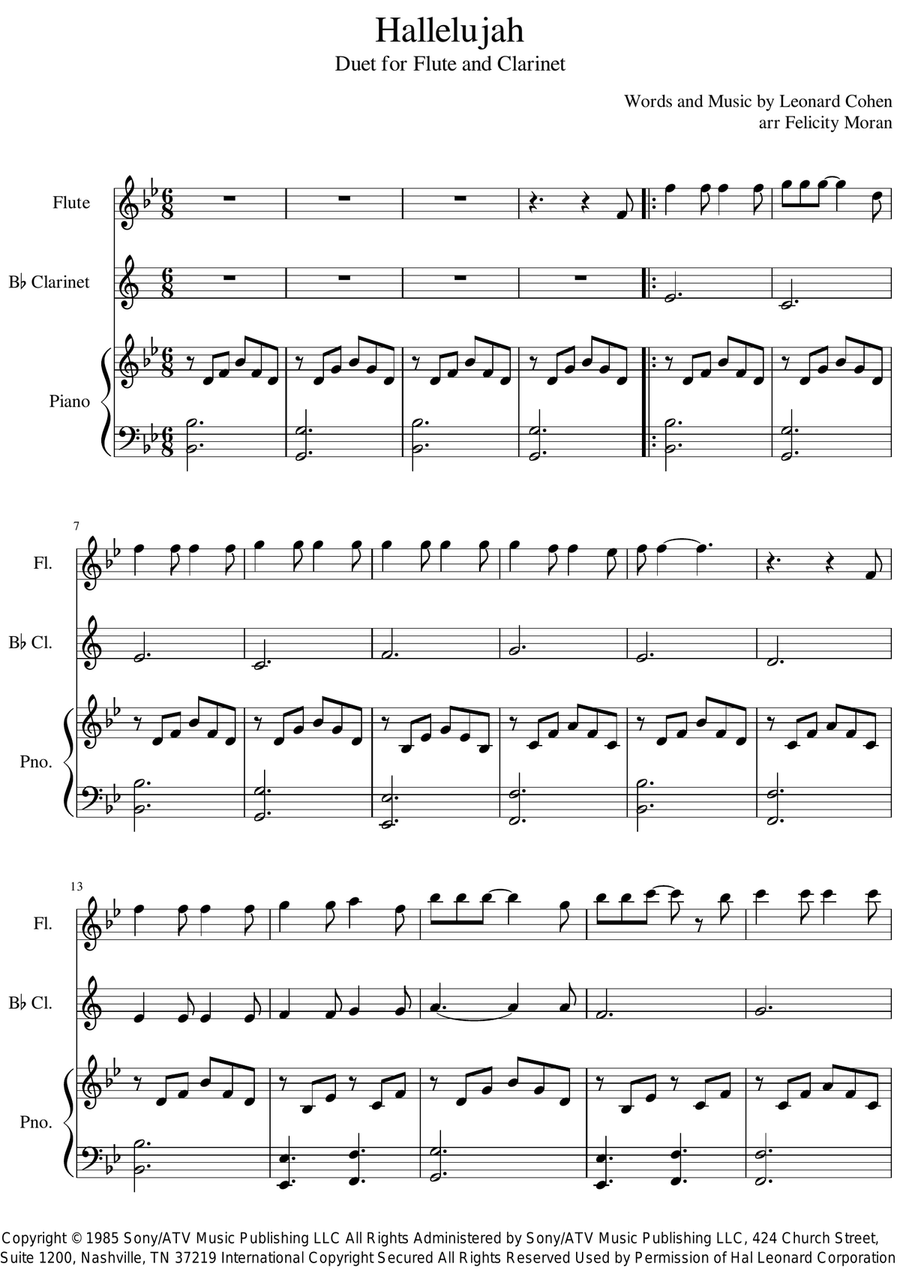 Hallelujah Woodwind Ensemble scores gallery preview page 1