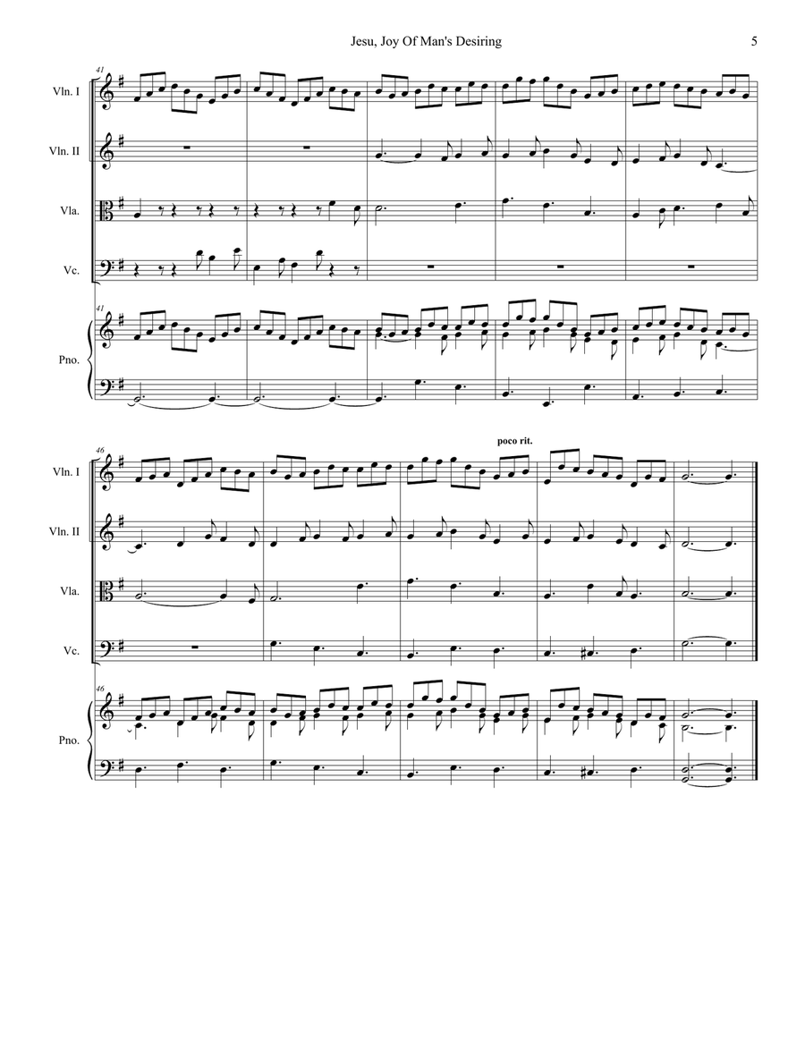 Jesu, Joy Of Man's Desiring (for String Quartet and Piano) Piano Quintet scores gallery preview page 6
