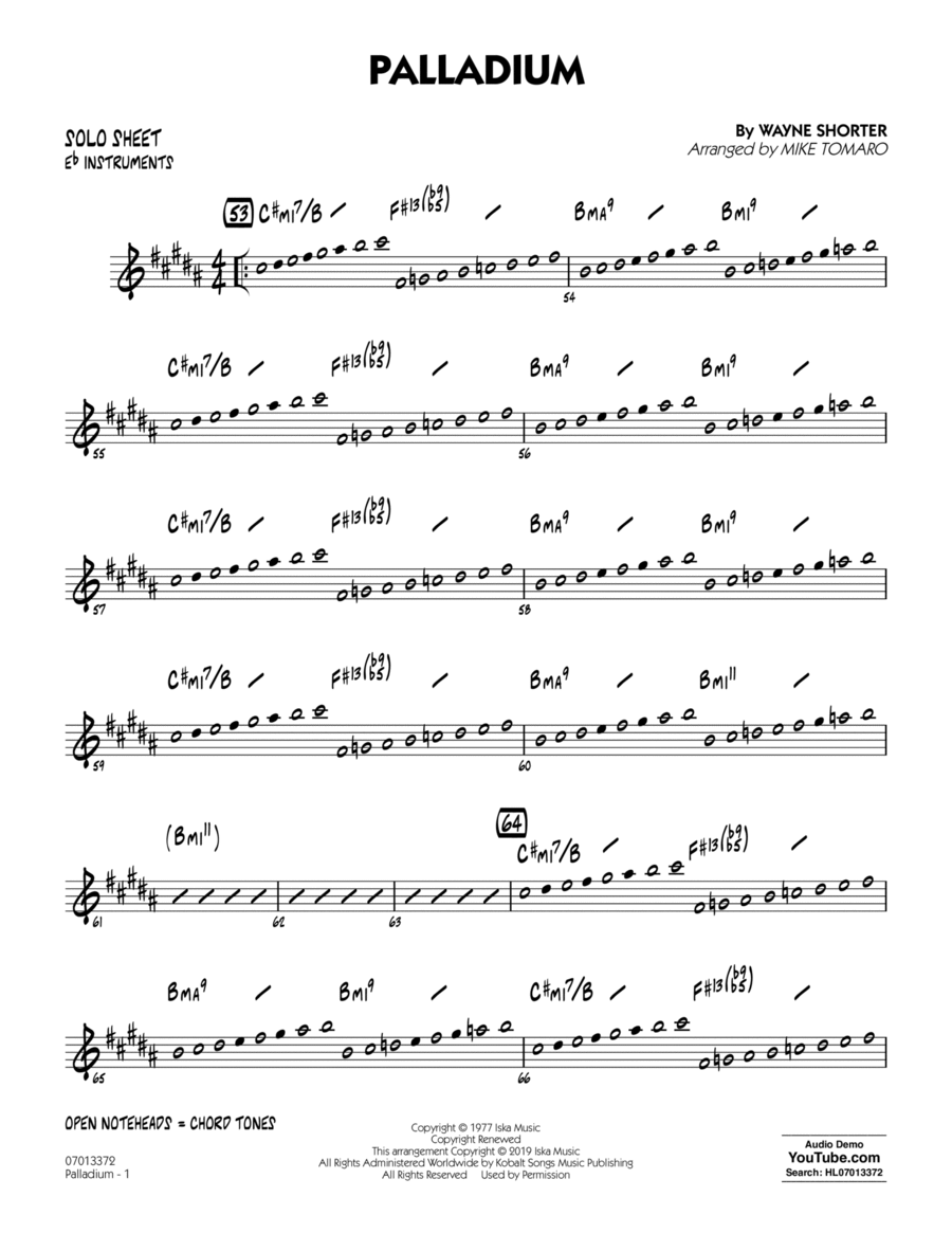 Palladium (arr. Mike Tomaro) - Eb Solo Sheet Jazz Ensemble scores gallery preview page 1