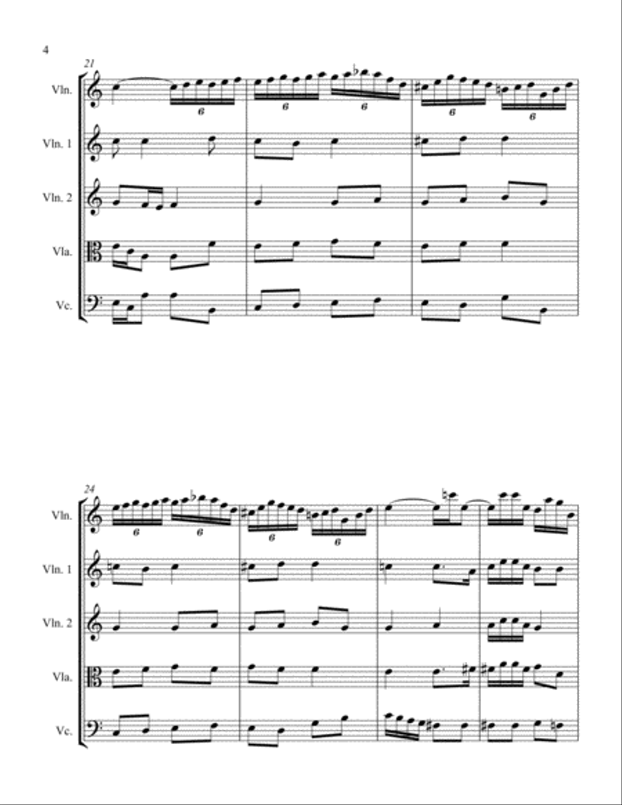 Sonata in A Minor for Violin and String Quartet II. Allegro String Quartet scores gallery preview page 4