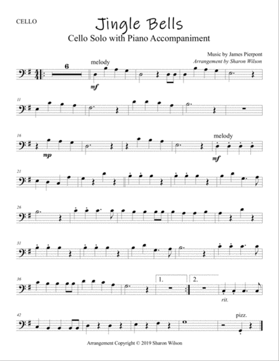 Jingle Bells (Easy Cello Solo with Piano Accompaniment) Piano scores gallery preview page 2
