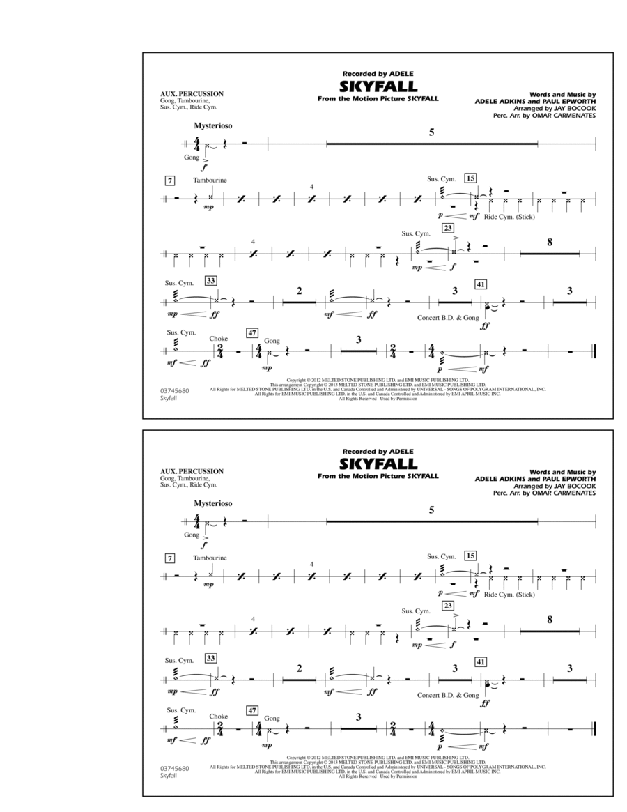 Skyfall - Aux Percussion Marching Band scores gallery preview page 1