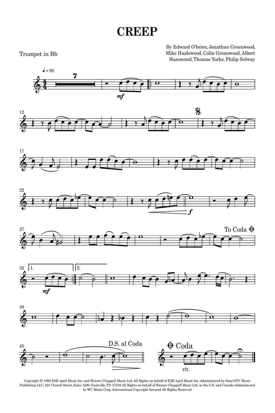 Creep B-Flat Trumpet scores gallery preview page 1