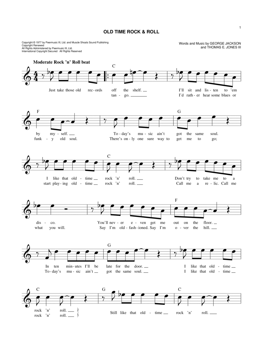 Old Time Rock & Roll Old Time Rock & Roll Piano scores gallery preview page 1
