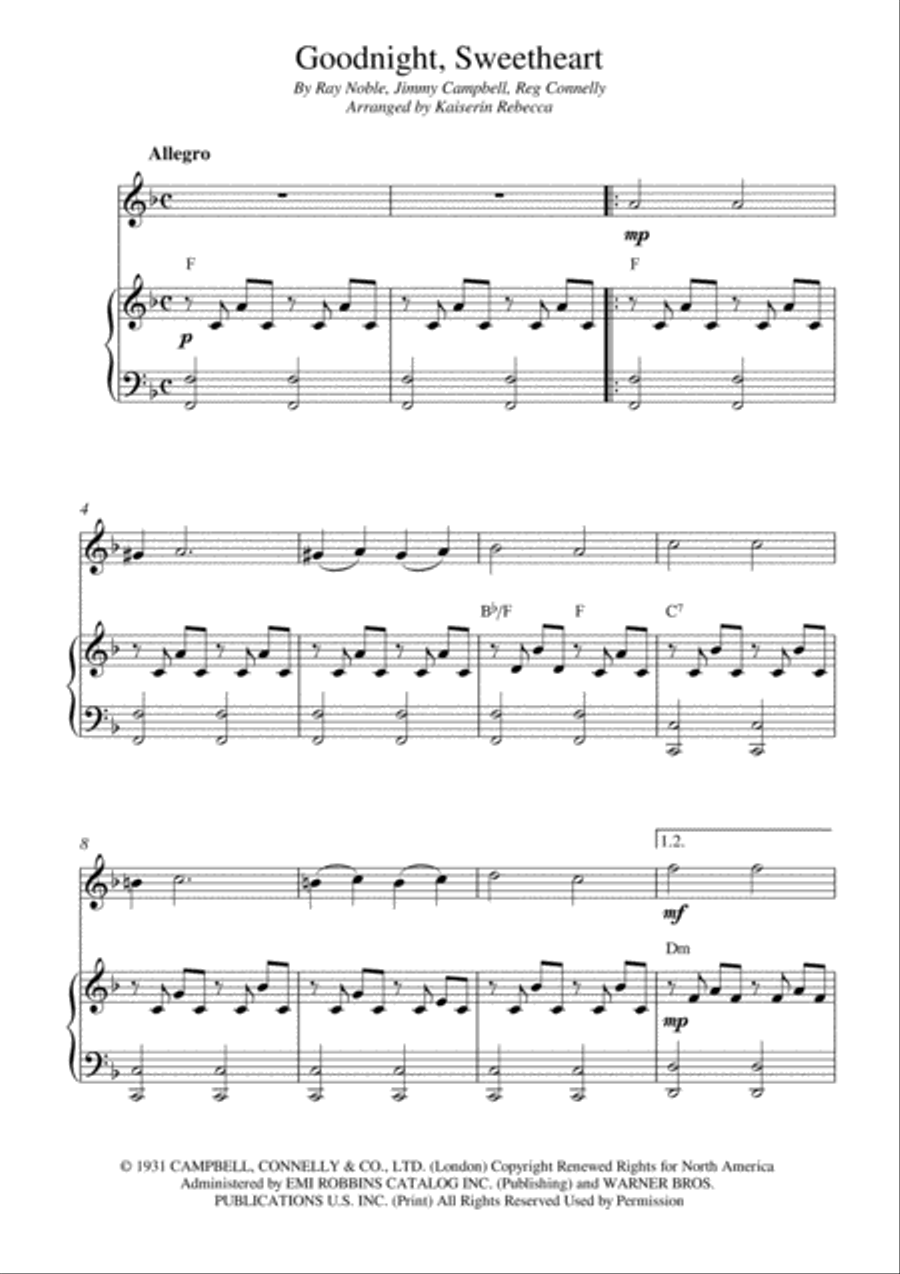 Goodnight Sweetheart Violin Solo scores gallery preview page 1