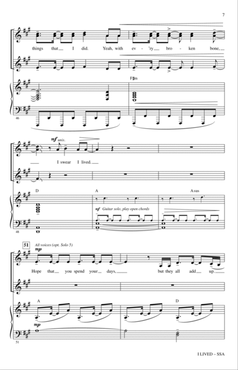 I Lived (arr. Jacob Narverud) SSA scores gallery preview page 6