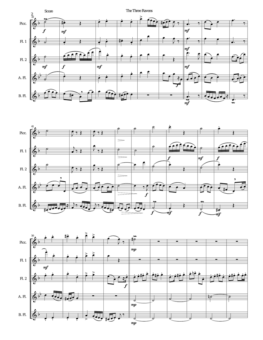 Variations on The Three Ravens for flute quintet Flute Solo scores gallery preview page 2