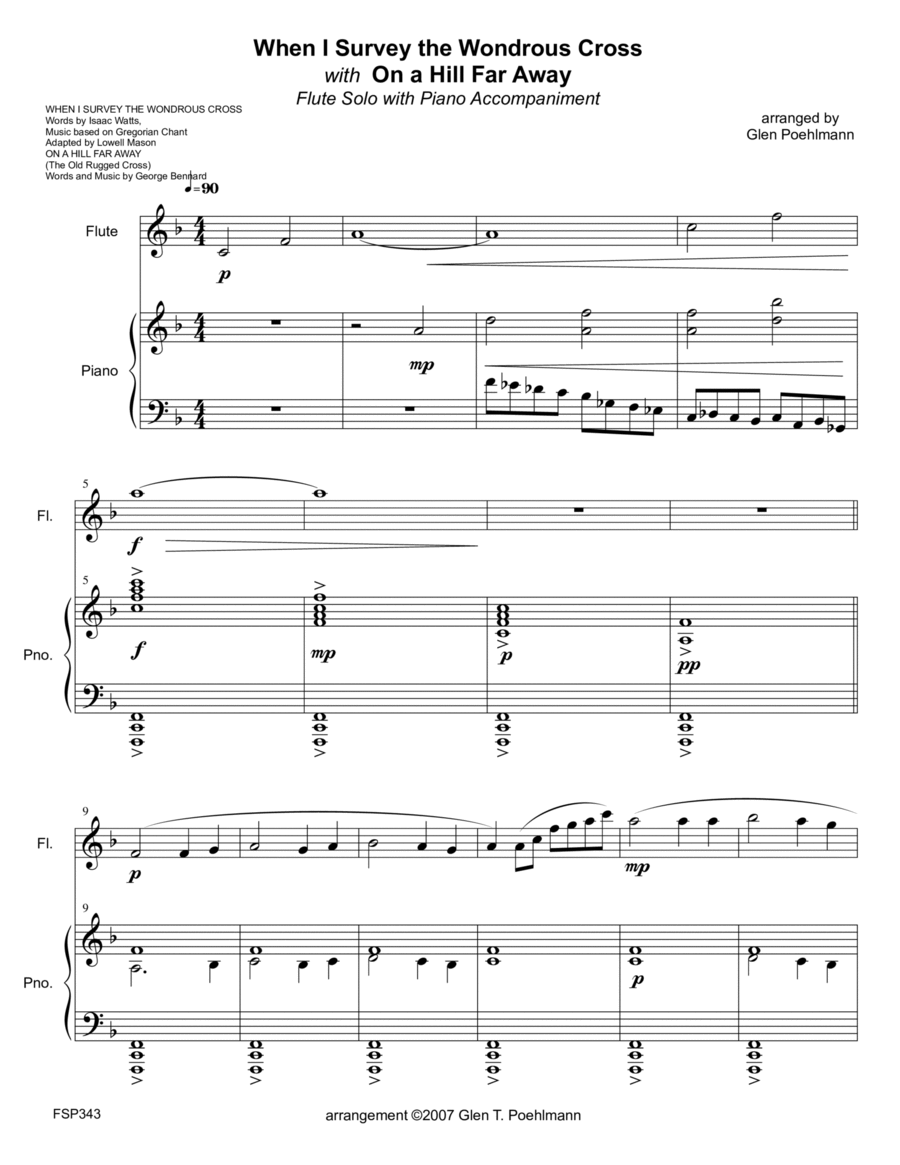 WHEN I SURVEY THE WONDROUS CROSS/ON A HILL FAR AWAY - FLUTE SOLO with Piano (Grade 3) Flute Solo scores gallery preview page 1