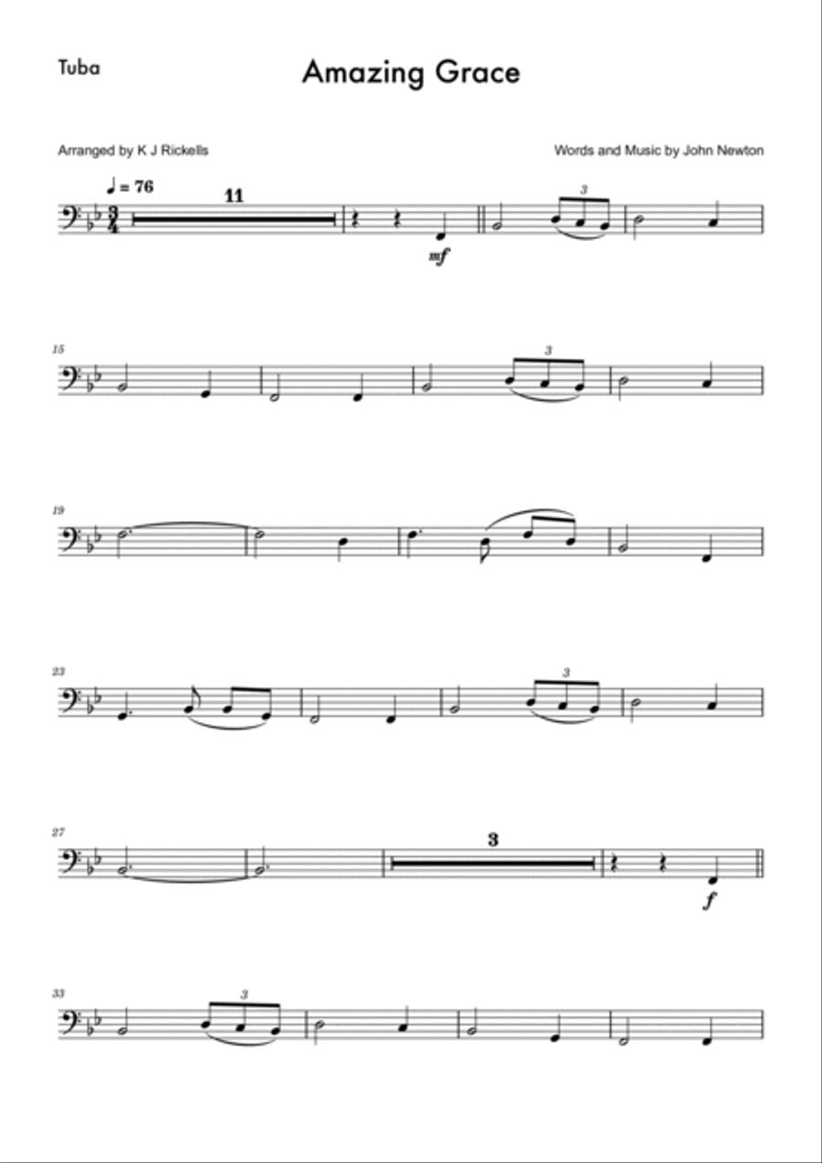 Amazing Grace - Tuba Piano scores gallery preview page 4