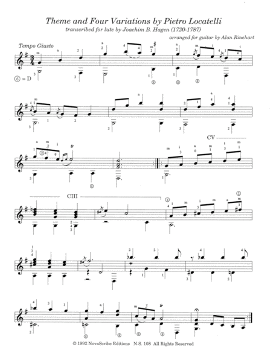Theme and Four Variations by Locatelli arr. for guitar