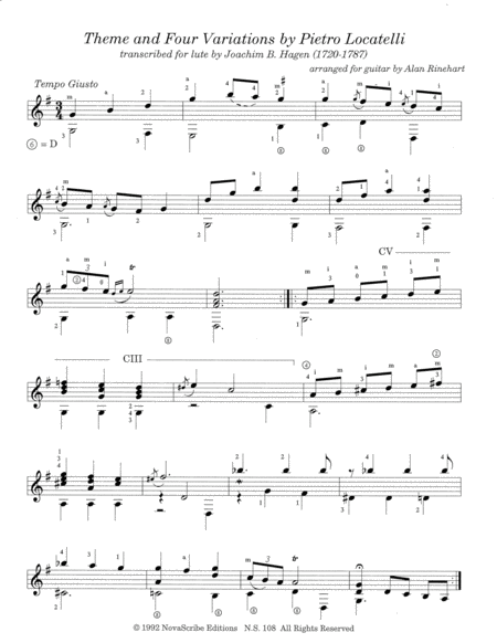 Theme and Four Variations by Locatelli arr. for guitar image number null