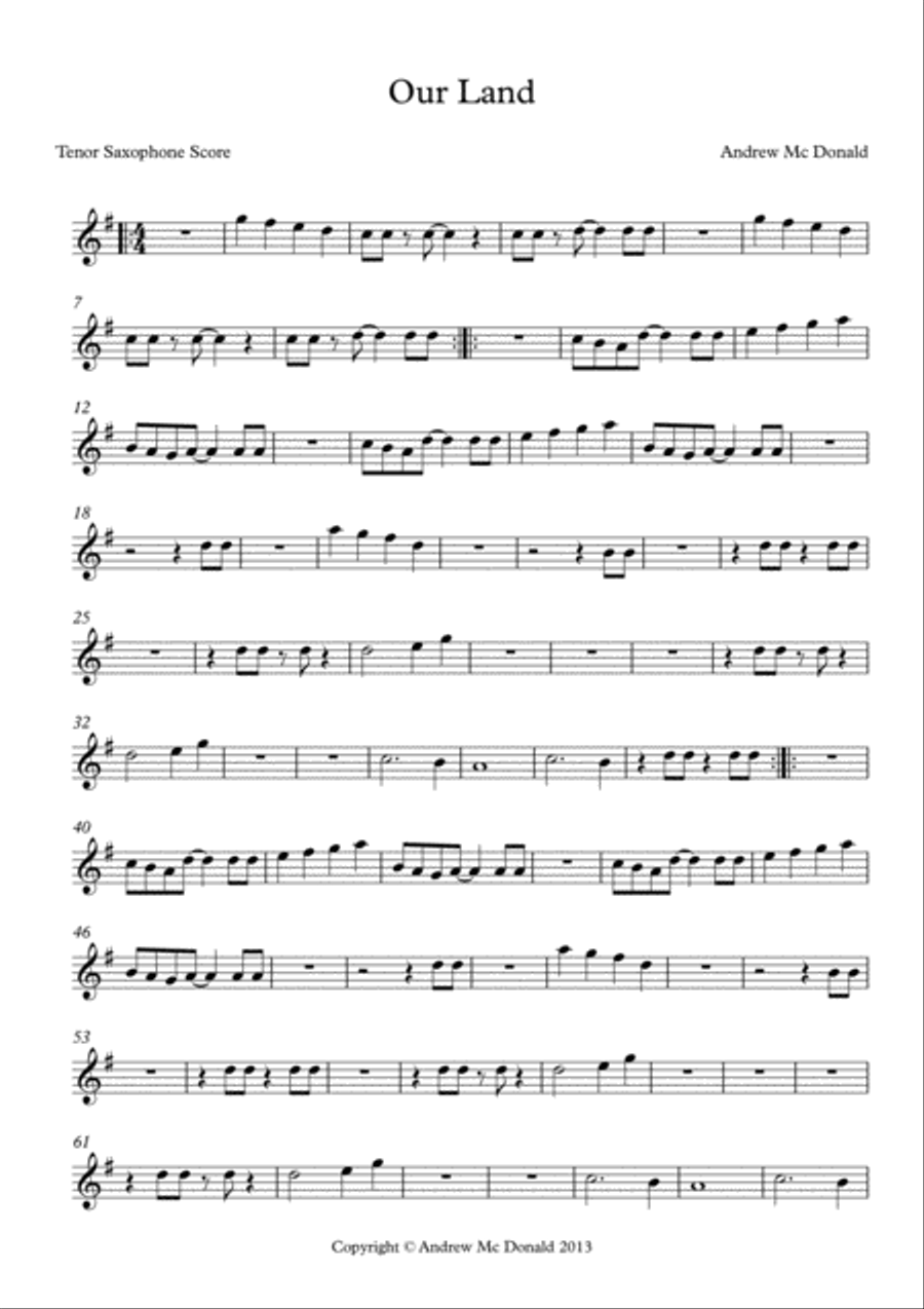 Our Land Bb Tenor Saxophone Tenor Saxophone scores gallery preview page 1