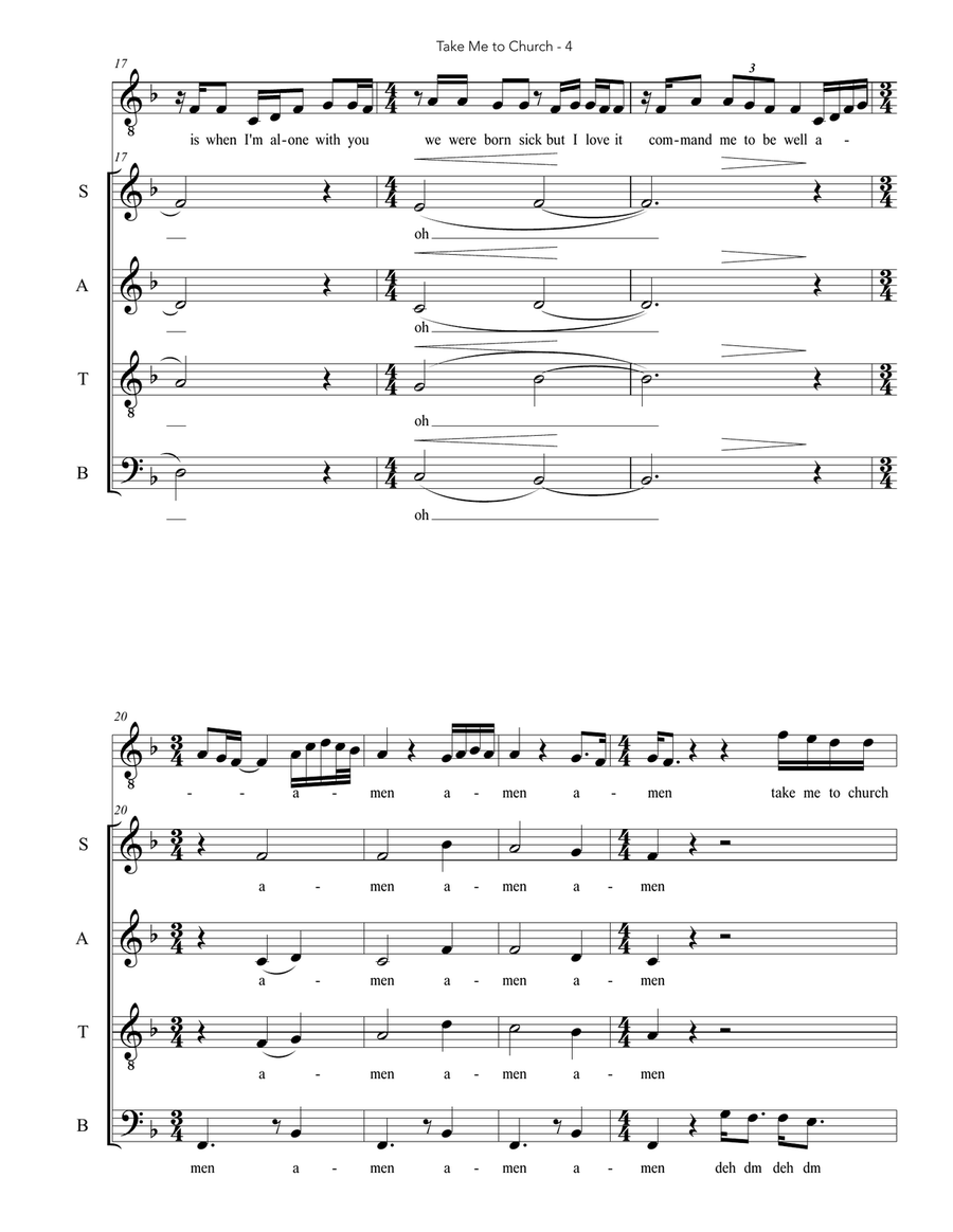Take Me To Church 4-Part scores gallery preview page 4