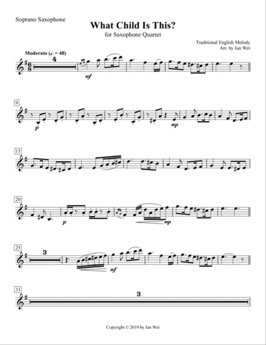 What Child Is This? for Saxophone Quartet Saxophone Quartet scores gallery preview page 1
