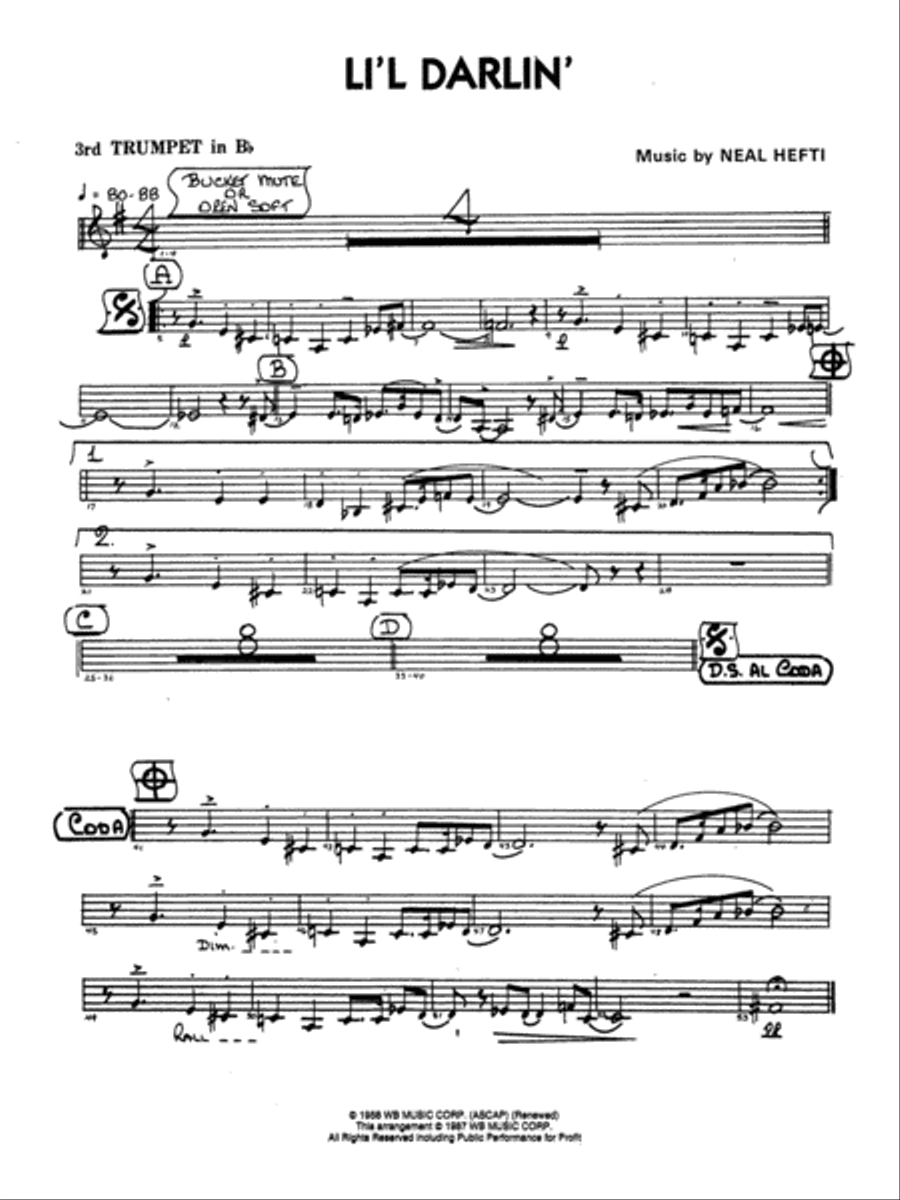 Li'l Darlin': 3rd B-flat Trumpet Jazz Ensemble scores gallery preview page 1