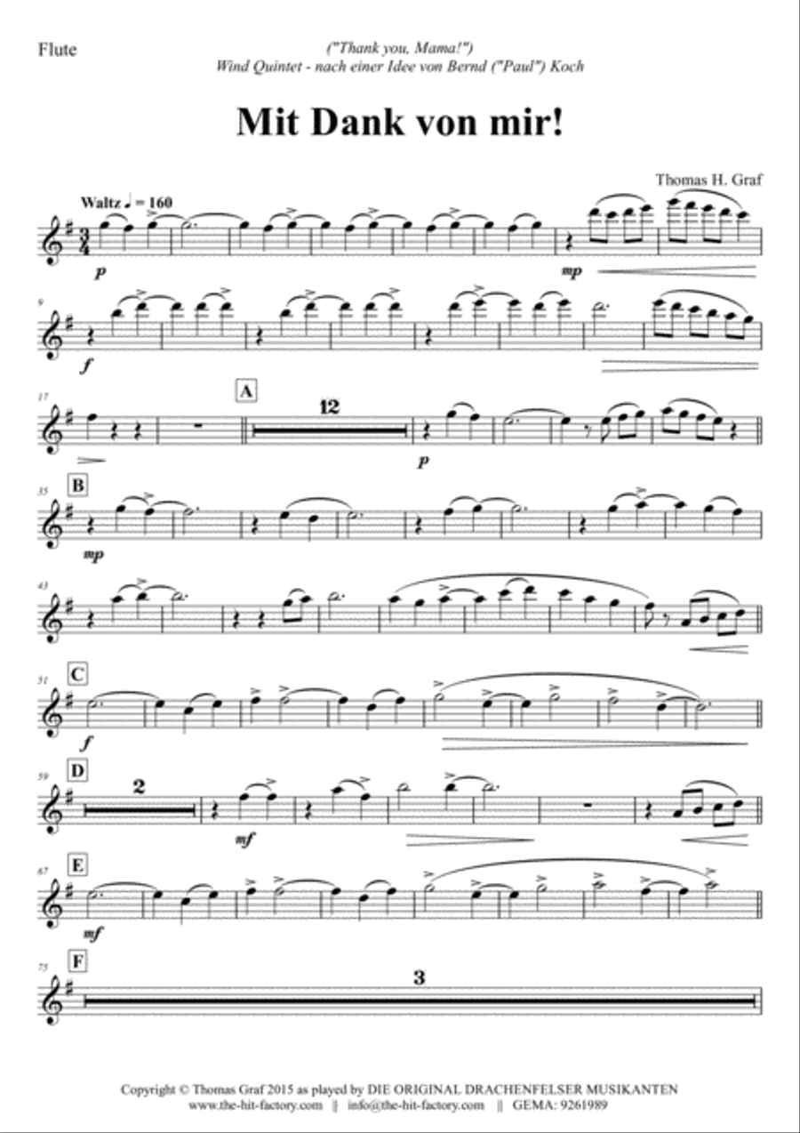 Mit Dank von mir - German Waltz - Octoberfest - Wind Quintet Woodwind Quintet scores gallery preview page 5