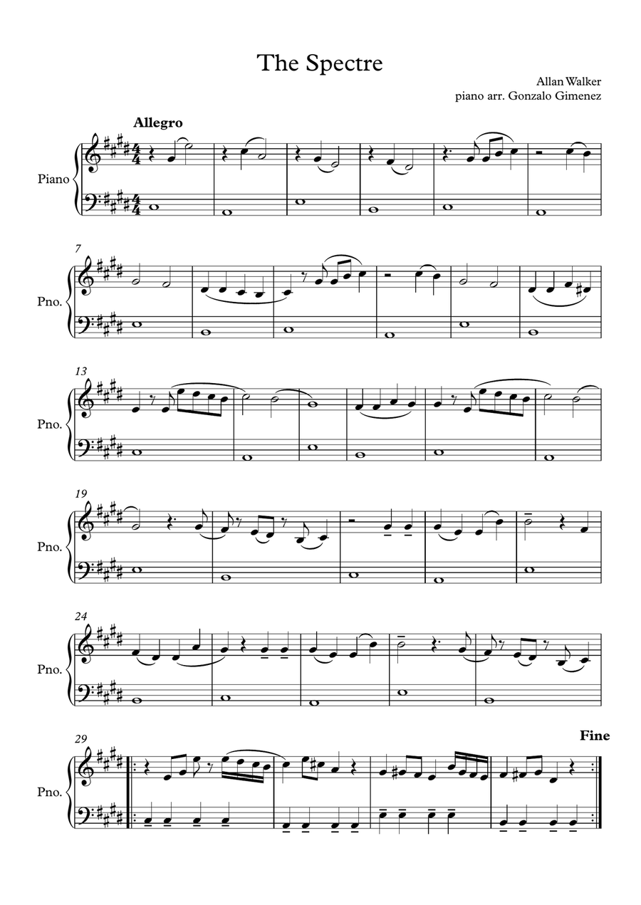 The Spectre Piano Solo scores gallery preview page 1