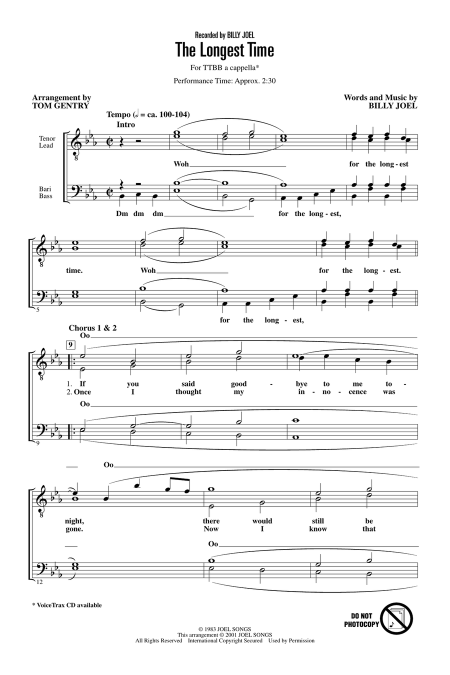 The Longest Time (arr. Tom Gentry) TTBB scores gallery preview page 1