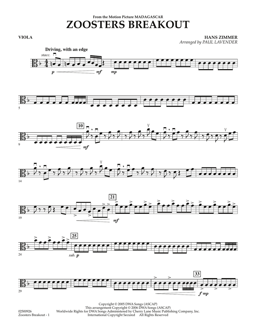 Zoosters Breakout (from Madagascar) - Viola Orchestra scores gallery preview page 1