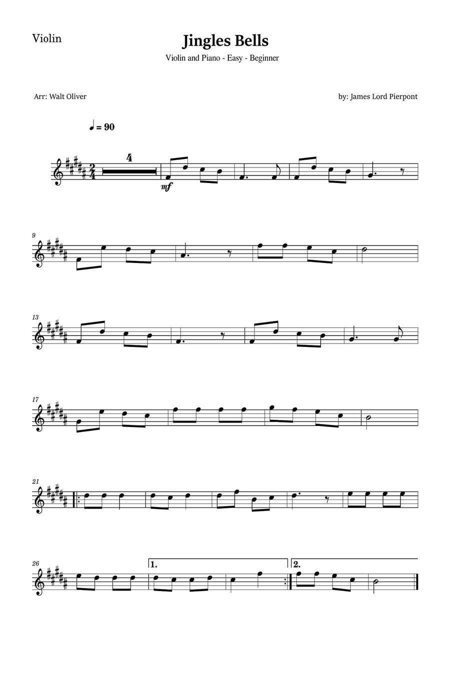 Jingle Bells for Violin and Piano (Easy - Beginner) Violin Solo scores gallery preview page 3