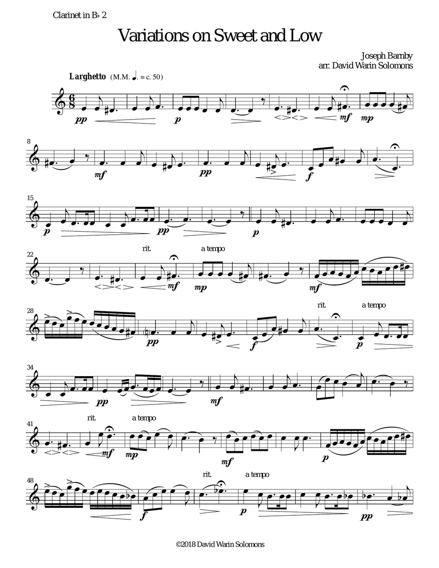 Variations on Joseph Barnby’s Sweet and Low for clarinet quartet Clarinet Quartet scores gallery preview page 6