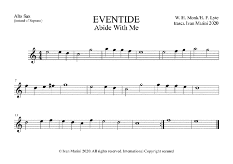 EVENTIDE (ABIDE WITH ME) - for Saxophone Quartet image number null