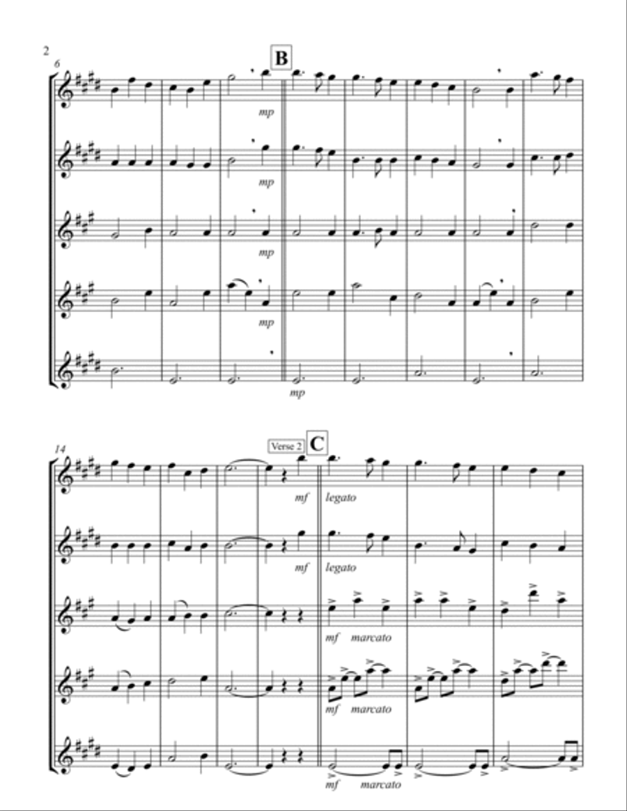 Away in a Manger (G) (Saxophone Quintet - 2 Alto, 2 Tenor, 1 Bari) Saxophone Quintet scores gallery preview page 2