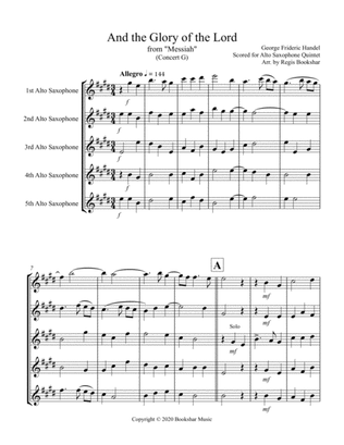 And the Glory of the Lord (from "Messiah") (G) (Alto Saxophone Quintet)