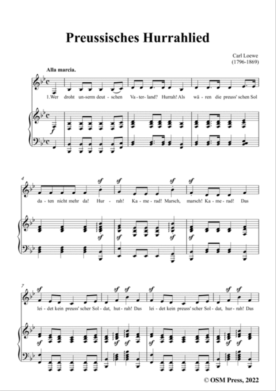 Loewe-Preussisches Hurrahlied,in B flat Major,for Voice and Piano Voice Solo scores gallery preview page 3