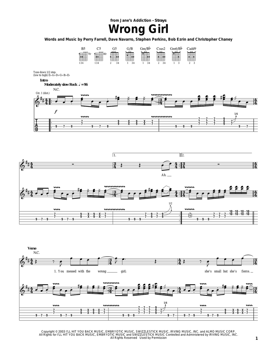 Wrong Girl Wrong Girl Guitar Tablature scores gallery preview page 1