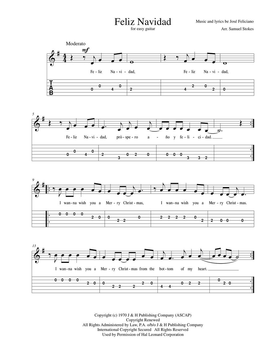 Feliz Navidad Feliz Navidad Guitar Tablature scores gallery preview page 1