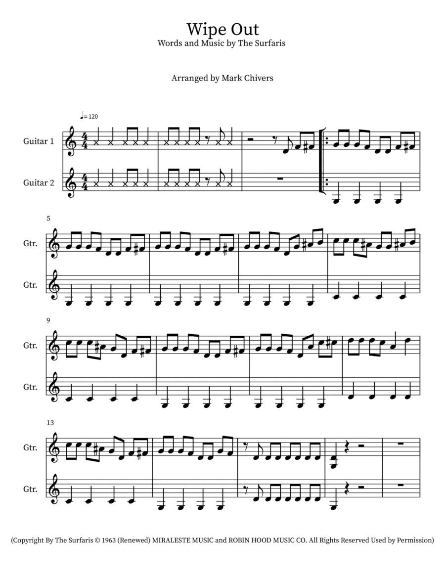 Wipe Out Wipe Out Guitar Ensemble scores gallery preview page 1