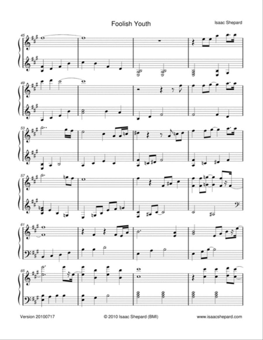 Foolish Youth Piano Solo scores gallery preview page 3