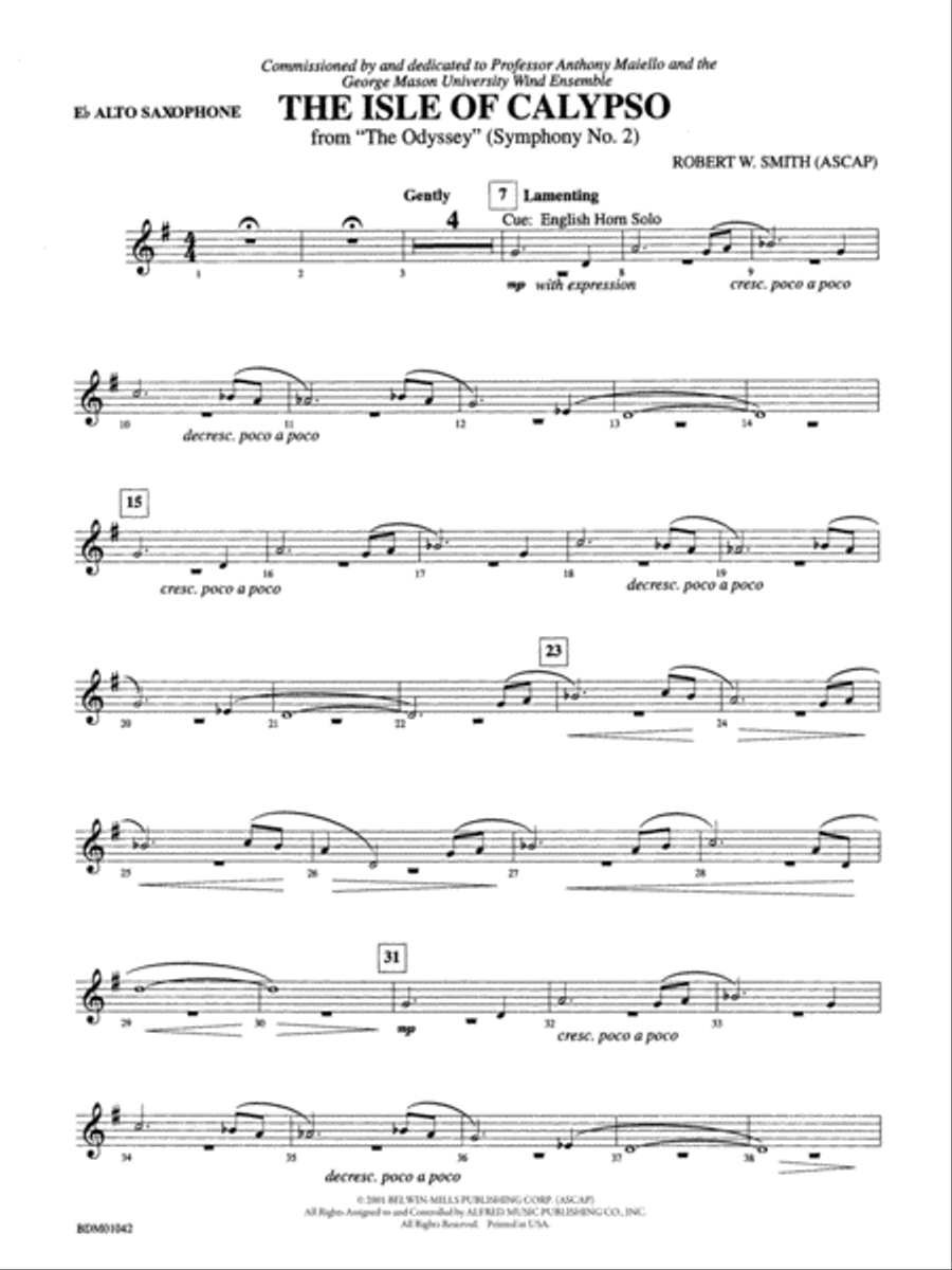 The Isle of Calypso (from The Odyssey (Symphony No. 2)): E-flat Alto Saxophone Concert Band scores gallery preview page 1