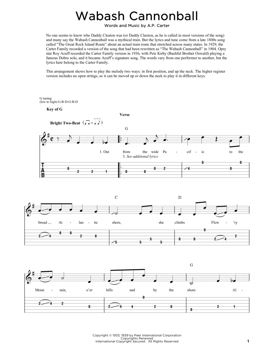 Wabash Cannonball (arr. Fred Sokolow) Dobro scores gallery preview page 1