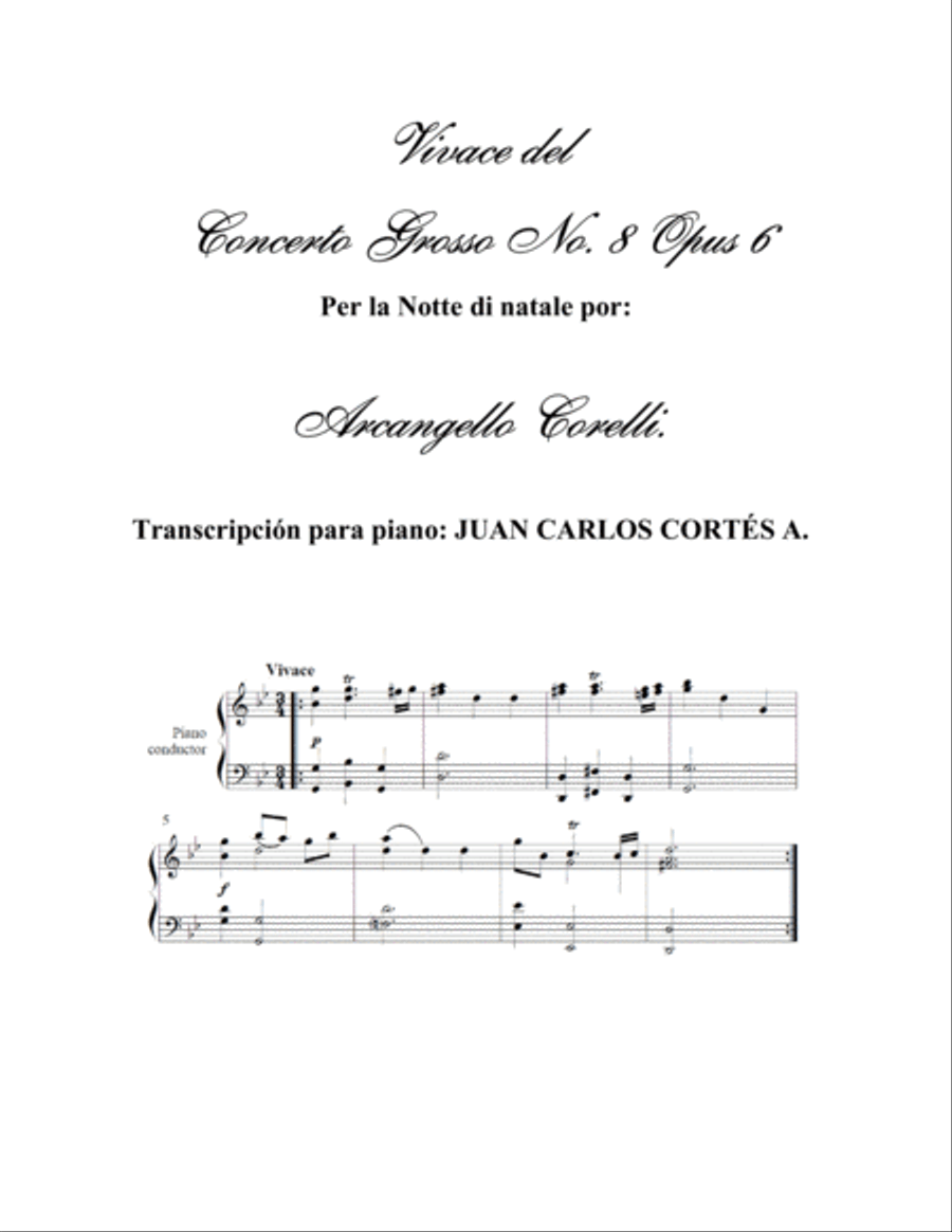 Corelli - Vivave - Concerto per notte natale - Para Piano Solo Piano Solo scores gallery preview page 1