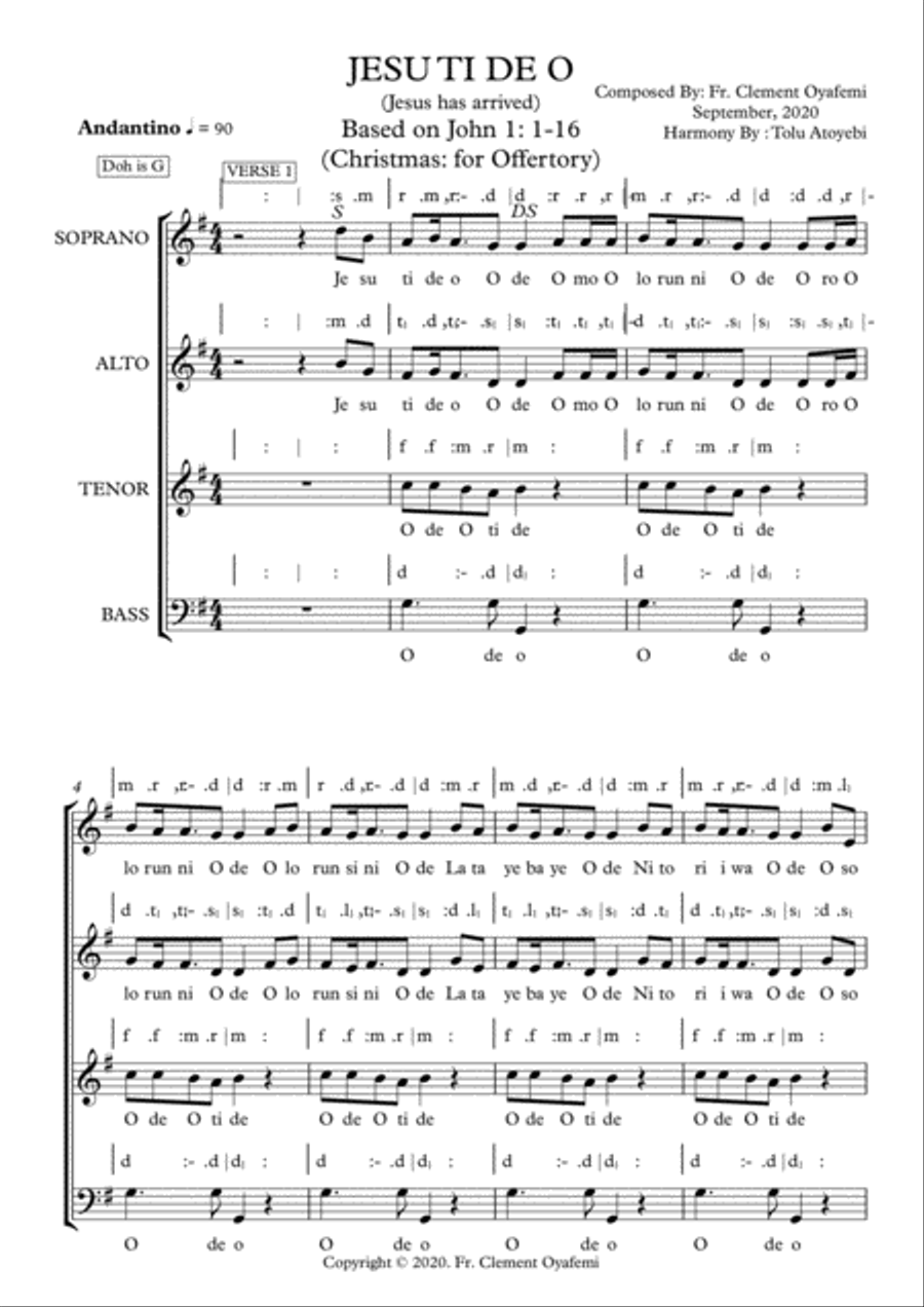 Jésù ti dé o (Jesus has arrived) Full Orchestra scores gallery preview page 1