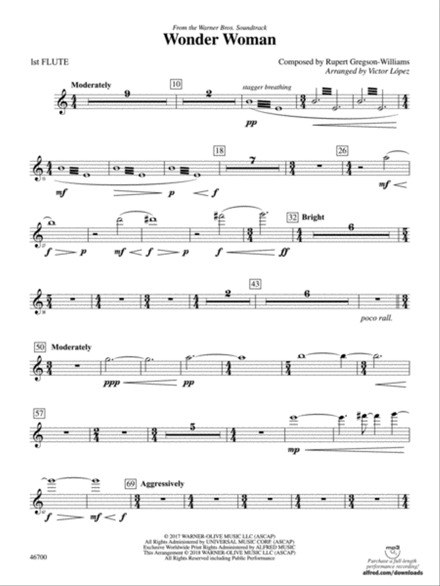Wonder Woman: From the Warner Bros. Soundtrack: Flute Full Orchestra scores gallery preview page 1