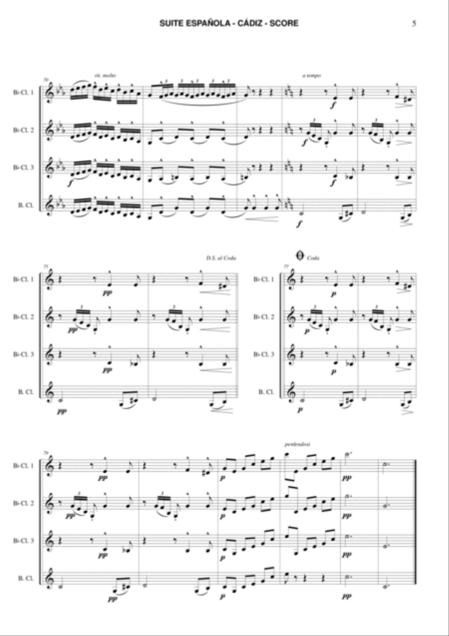 Cadiz from Suite Española Clarinet Quartet scores gallery preview page 5