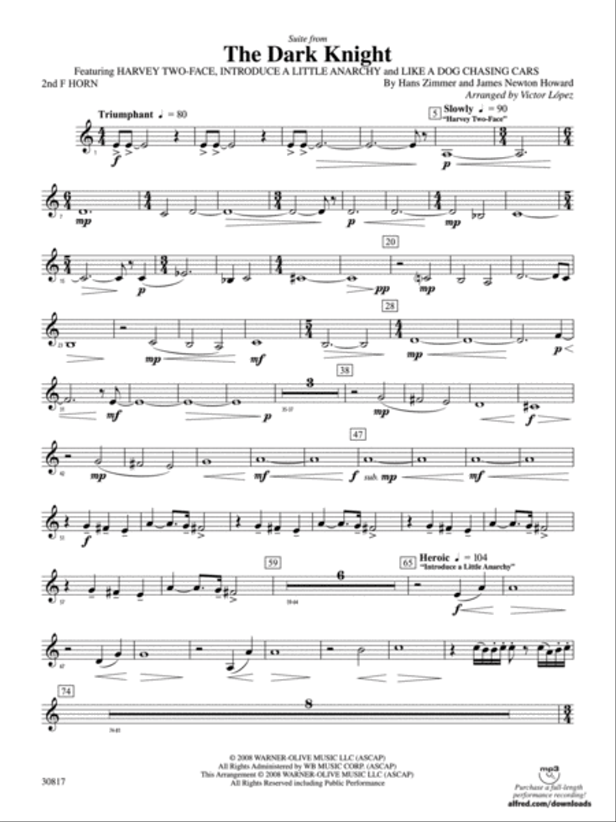 The Dark Knight, Suite from: 2nd F Horn Concert Band scores gallery preview page 1