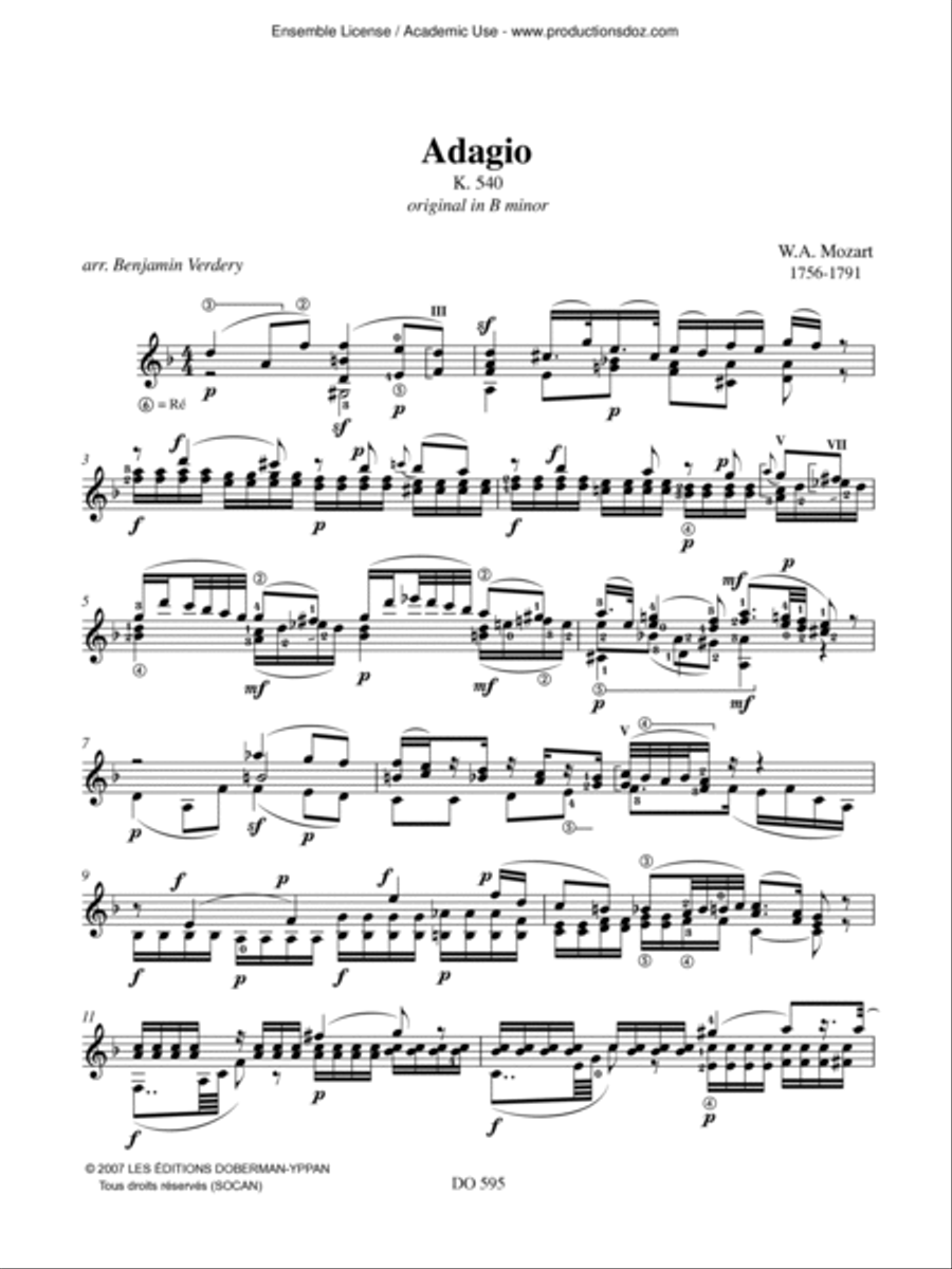 Adagio K. 540 Classical Guitar scores gallery preview page 3