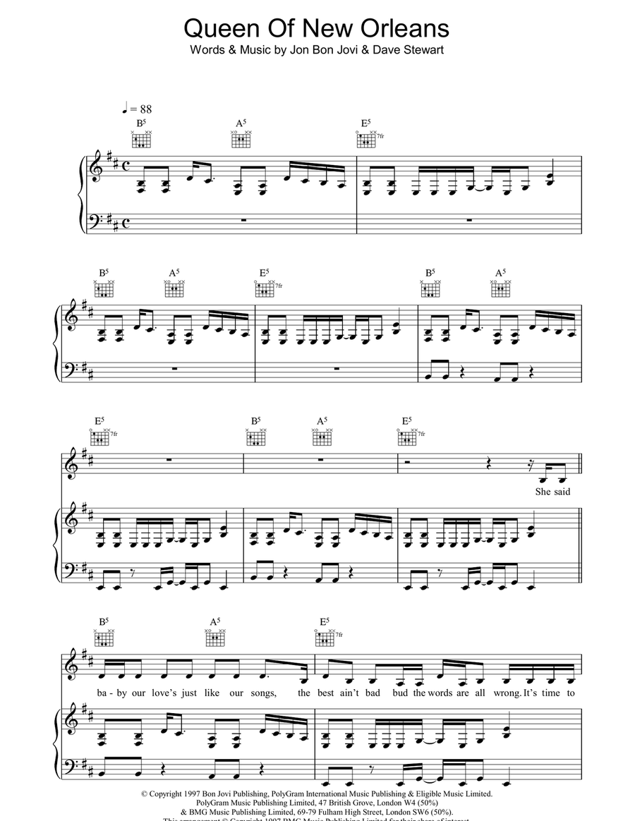 Queen Of New Orleans Piano, Vocal, Guitar scores gallery preview page 1