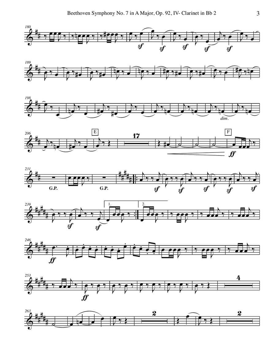 Beethoven Symphony No. 7, Movement IV - Clarinet in Bb 2 (Transposed Part), Op. 92 B-Flat Clarinet scores gallery preview page 3